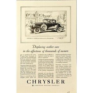 Chrysler '65 Coupe "Displacing costlier cars" $1145 Vintage Print Ad 1929